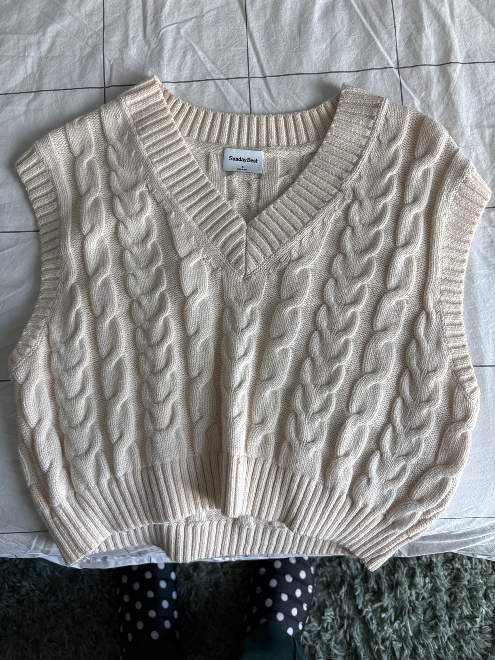 Aritzia Sunday Best Ivory Cable-Knit V-Neck Sweater Vest